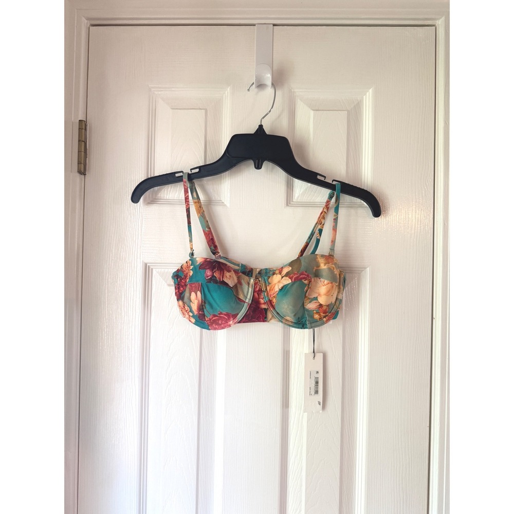 L'AGENCE LG4ME84-MLT Floral Underwire Bikini Top Teal Multi NWT XS